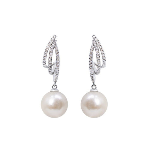 Elegant Drop Pearl Zirconia Earrings - 925 Sterling Silver
